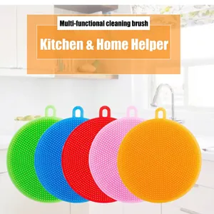 Silicone Dishwashing Brush Multipurpose Circular Kitchen Scrubber For Pot Pan Bowl Fruit Vegetable Heat Resistant Flexible