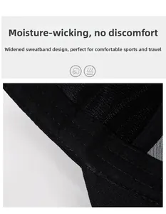 Detail view of the black baseball cap featuring a wide moisture-wicking sweatband inside