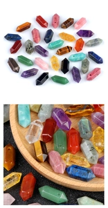 Close-up of assorted natural hexagonal crystal pillars with detailed stone texture and luster