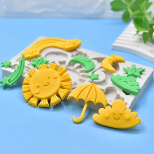Weather silicone mold with sun, rainbow, and moon shapes for fondant cake decorating