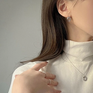 Minimalist 925 sterling silver jewelry set featuring hoop earrings, necklace, and ring