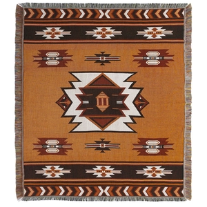 Bohemian orange geometric multi-functional camping and sofa throw blanket with fringe