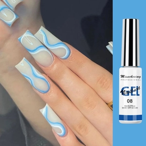 Detail of 8ml blue spider gel showing artistic wave design on long square nails
