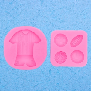 Roze siliconen malset met voetbalshirt en sportballen voor taartdecoratie en bakken