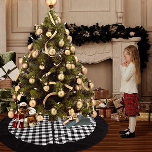 Classic 120cm black and white plaid Christmas tree skirt for festive holiday home decoration