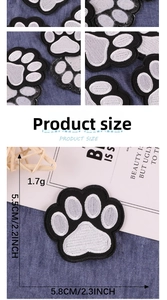 Detail view of animal paw embroidery patch with size dimensions 5.5cm by 5.8cm