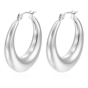 Polished silver stainless steel crescent hoop earrings for women in minimalist style