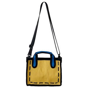 Large capacity yellow cartoon tote bag with blue handles and 2D comic style design
