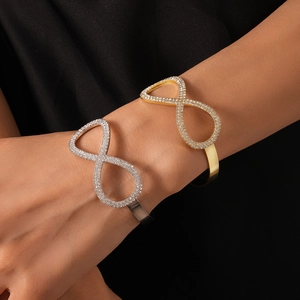 Elegante Bracciale Aperto Infinito Rame Con Strass Intarsiati Gioielli Di Moda Lusso Minimalista Da Donna