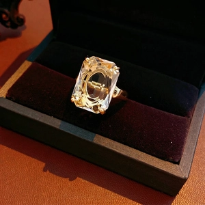 Luxurious 14k gold-plated square zircon cocktail ring displayed in a black velvet jewelry box