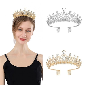 Detailed view of luxury bridal tiara with sparkling rhinestones and securing hair combs