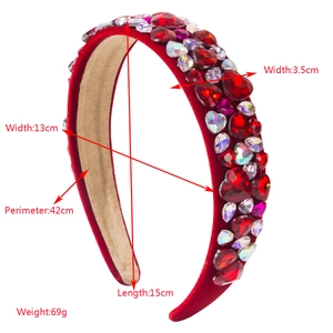 Sparkly red velvet padded headband with colorful heart rhinestones for Valentine's Day