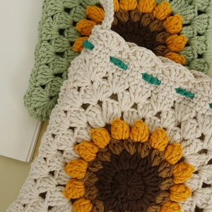 Handmade crochet sunflower crossbody bag with woven wool floral square patterns
