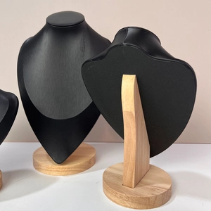 Detailed comparison of various sizes for black necklace display stands with wooden bases