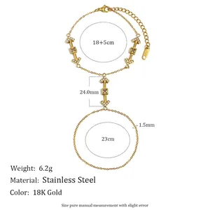 18K gold plated stainless steel finger bracelet with rhinestone arrow and K18 hallmark