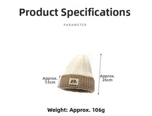 Dimensioni dettagliate del berretto in maglia bicolore con etichetta HiBm CLASSIC