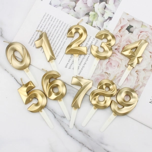 Golden 3D diamond cut number candles 0-9 set for birthday cake topper decoration