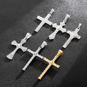 Vintage stainless steel cross pendants for men in silver and gold finishes