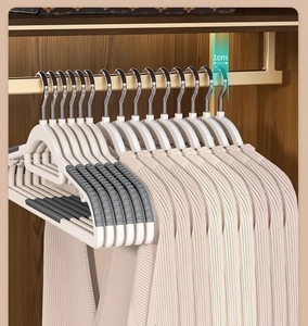 Space-saving 1cm thin non-slip clothes hangers neatly organized in a wardrobe setting