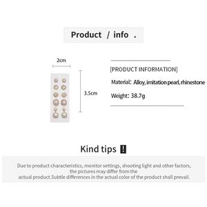 Detailed sizing chart and specifications for the ten-piece pearl and rhinestone earring set
