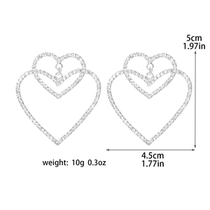 Sparkling crystal double heart drop earrings with dimensions and weight measurements