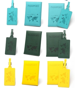 Detailed world map embossed passport holder and luggage tag set in three colors