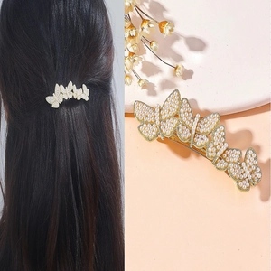 Butterfly Hair Clip Zinc Alloy With Faux Artificial Pearls And Rhinestones Korean Style Spring Clip For Women Elegant