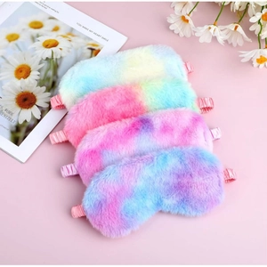 Set of four plush rainbow tie-dye sleep masks with elastic bands for light blocking
