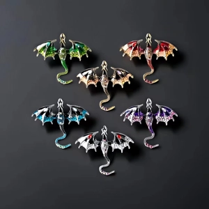 Set of six vintage dragon enamel brooches in diverse colors for suits and coats