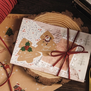 Vintage Christmas tree and snowman kraft paper stickers for holiday gift packaging decor