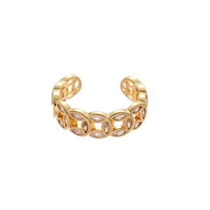 18k gold plated adjustable ring featuring marquise-cut zircon stones in a hollow design