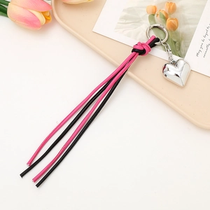 Colorful braided wrist strap with silver heart charm for bags and keychains