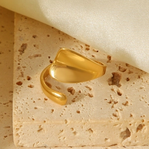 Polished 18K gold plated stainless steel open ring with organic streamlined design