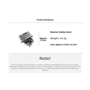 Detail showing elastic hair ties specifications with weight 43.3g and 0.2cm size measurements