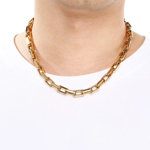 Men's 18K gold plated 9mm thick paperclip link chain necklace in stainless steel