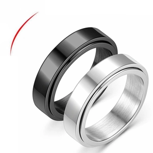 Detail showing smooth rotatable mechanism of black and silver stainless steel rings