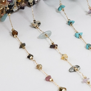 Bohemian gold chain with colorful irregular natural stones for DIY jewelry making