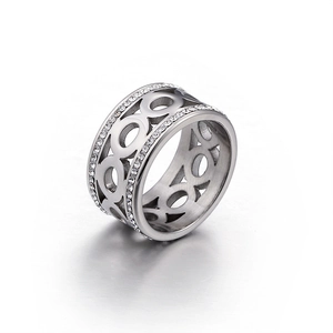 Hollow Band Ring Titanium Steel Pave Zircon Rhinestone Geometric Circular Design Fashion Jewelry For Men Women