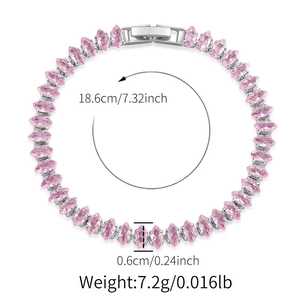 Macro detail of pink marquise-cut zircon bracelet with 18.6cm length measurements