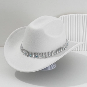 White western cowboy hat with sparkling rhinestone band and silver beads