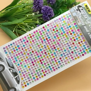 Detailed sheet of multi-colored 3mm round acrylic rhinestones for DIY car and craft decoration