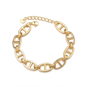 18K gold plated stainless steel pig nose anchor link chain bracelet with lobster clasp