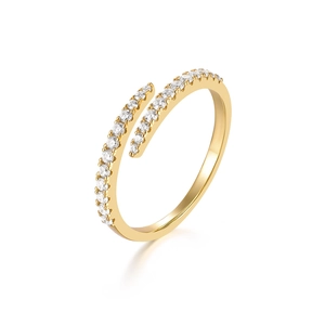Classic S925 sterling silver adjustable open ring with gold plating and sparkling cubic zirconia