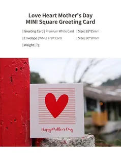 Mini biglietto festa della mamma con cuore e specifiche per busta e dimensioni
