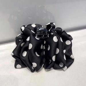 French style polka dot bow hair claw clip with black satin fabric and cloud design