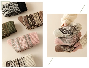 Ethnic pattern vintage wool blend socks in multiple colors with thick knitted texture