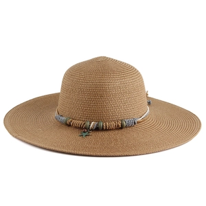 Women's Large Wide Brim Paper Straw Sun Hat With Starfish Pendant Woven Strap Summer Resort Style Beach Hat