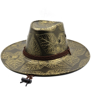 Western Cowboyhut Kunstleder Ahornblatt Prägung Breite Krempe Sonnenschutz Outdoor Reise Stil Für Herren Damen
