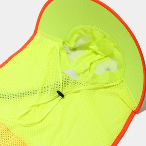 High visibility fluorescent yellow sun hat with mesh fabric and protective neck flap