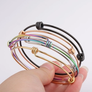 Adjustable 1.8mm stainless steel wire coil bracelets in gold, silver and rose gold